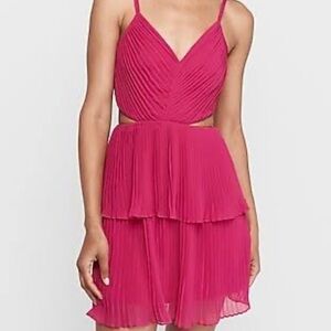 EXPRESS pleated tiered cut out fit and flare pink dress size S NWT